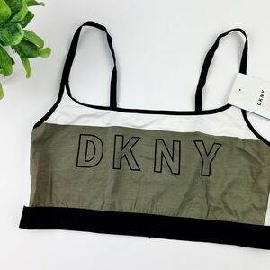 DKNY Cotton Blend Logo Wire-Free Bralette DK4509 Black & Green Size Small